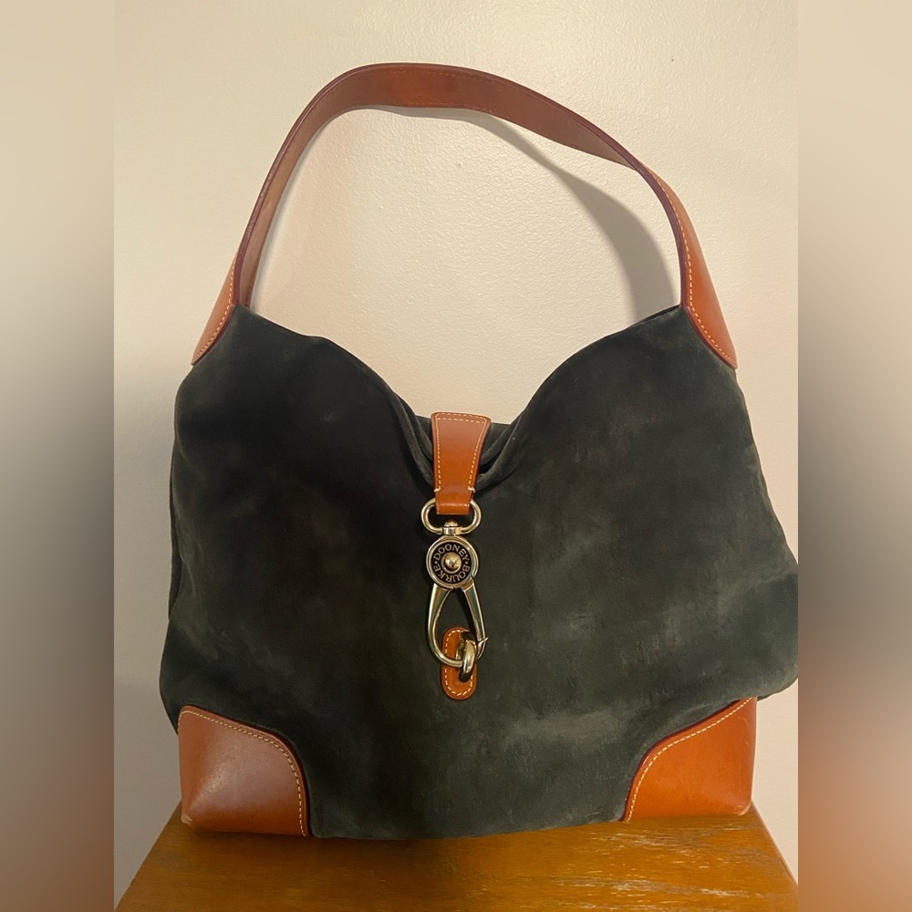 Dooney & Bourke Logo Lock Hobo in Black Suede